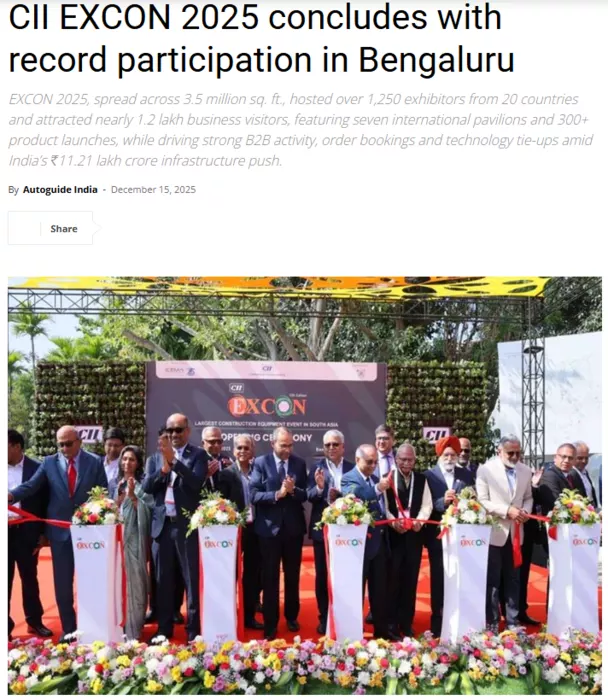 Snapshot of the EXCON 2025 article published by Autoguide India