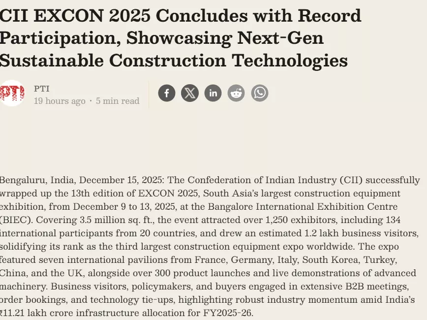 Snapshot of the EXCON 2025 article published by The Wire
